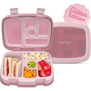 Bentgo Kids Bento-Style 5-Compartment Leak-Proof Lunch Box – Just-Right Portions Ages 3-7, Durable, Drop-Proof, Dishwasher Safe, PFAS & BPA-Free & Made with Food-Safe Materials (Petal Pink Glitter)(Glitter Edition – Petal Pink)