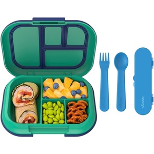 Bentgo® Kids Chill Lunch Box (Green/Navy) With Kids Reusable Plastic Utensils (Blue)