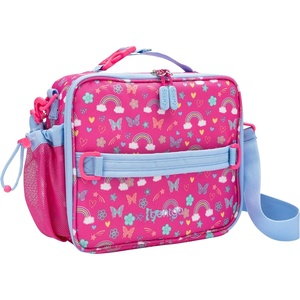 Bentgo Kids Lunch Bag – Double-Insulated, Reusable Lunch Bag for Kids 3+ with Adjustable Strap; Holds Lunch Box/Water Bottle/Snacks; Easy-Clean, Water-Resistant & Pockets (Glitter – Petal Pink)(Rainbows & Butterflies)