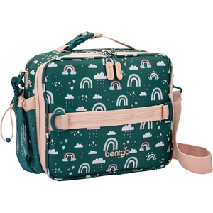 Bentgo Kids Lunch Bag – Double-Insulated, Reusable Lunch Bag for Kids 3+ with Adjustable Strap; Holds Lunch Box/Water Bottle/Snacks; Easy-Clean, Water-Resistant & Pockets (Glitter – Petal Pink)(Green Rainbow)
