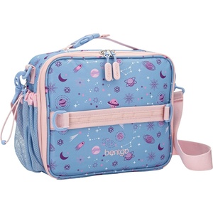 Bentgo Kids Lunch Bag – Double-Insulated, Reusable Lunch Bag for Kids 3+ with Adjustable Strap; Holds Lunch Box/Water Bottle/Snacks; Easy-Clean, Water-Resistant & Pockets (Glitter – Petal Pink)(Lavender Galaxy)