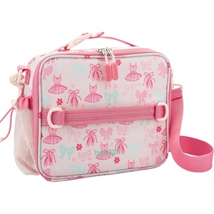 Bentgo Kids Lunch Bag – Double-Insulated, Reusable Lunch Bag for Kids 3+ with Adjustable Strap; Holds Lunch Box/Water Bottle/Snacks; Easy-Clean, Water-Resistant & Pockets (Glitter – Petal Pink)(Ballet & Bows)