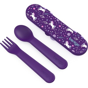 Bentgo® Kids Plastic Utensil Set – Reusable Fork, Spoon & Storage Case, PFAS- & BPA-Free, Easy-Grip Handles, Lightweight, Dishwasher Safe, School Lunch, Travel & On-the-Go (Shark)(Unicorn)