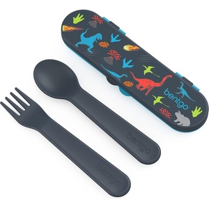 Bentgo® Kids Plastic Utensil Set – Reusable Fork, Spoon & Storage Case, PFAS- & BPA-Free, Easy-Grip Handles, Lightweight, Dishwasher Safe, School Lunch, Travel & On-the-Go (Shark)(Dino)