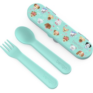 Bentgo® Kids Plastic Utensil Set – Reusable Fork, Spoon & Storage Case, PFAS- & BPA-Free, Easy-Grip Handles, Lightweight, Dishwasher Safe, School Lunch, Travel & On-the-Go (Shark)(Puppy Love)