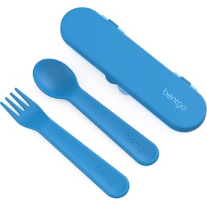 Bentgo® Kids Plastic Utensil Set – Reusable Fork, Spoon & Storage Case, PFAS- & BPA-Free, Easy-Grip Handles, Lightweight, Dishwasher Safe, School Lunch, Travel & On-the-Go (Shark)(Blue)