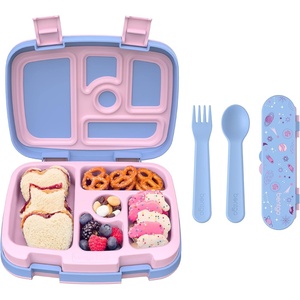 Bentgo® Kids Prints 5-Compartment Bento-Style Kids Lunch Box Set with Reusable Plastic Utensils (Lavender Galaxy)