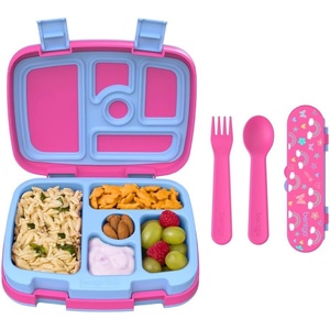 Bentgo® Kids Prints 5-Compartment Bento-Style Kids Lunch Box Set with Reusable Plastic Utensils (Rainbows and Butterflies)