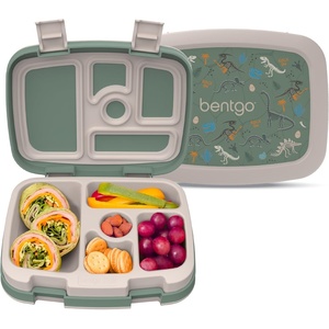 Bentgo Kids Prints Leak-Proof, 5-Compartment Bento-Style Kids Lunch Box – Ideal Portion Sizes for Ages 3-7, Durable, Drop-Proof, Dishwasher Safe, PFAS- & BPA-Free Materials (NEW Blooming Floral)(Dino Fossils)