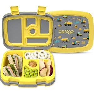 Bentgo Kids Prints Leak-Proof, 5-Compartment Bento-Style Kids Lunch Box – Ideal Portion Sizes for Ages 3-7, Durable, Drop-Proof, Dishwasher Safe, PFAS- & BPA-Free Materials (NEW Blooming Floral)(Construction Trucks)
