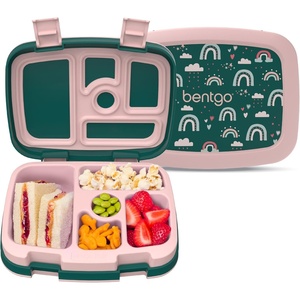 Bentgo Kids Prints Leak-Proof, 5-Compartment Bento-Style Kids Lunch Box – Ideal Portion Sizes for Ages 3-7, Durable, Drop-Proof, Dishwasher Safe, PFAS- & BPA-Free Materials (NEW Blooming Floral)(Green Rainbow)
