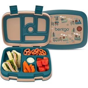 Bentgo Kids Prints Leak-Proof, 5-Compartment Bento-Style Kids Lunch Box – Ideal Portion Sizes for Ages 3-7, Durable, Drop-Proof, Dishwasher Safe, & PFAS & BPA-Free Materials (Sports)(Trains)