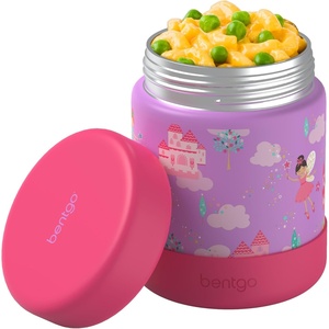 Bentgo Kids Stainless Steel Food Jar – 11oz Leak-Proof Double Insulated Hot or Cold Food Container with Removable Silicone Bumper, Dishwasher Safe, Easy Open Lid, Ages 3+ (Unicorn)(Fairies)