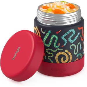 Bentgo Kids Stainless Steel Food Jar – 11oz Leak-Proof Double Insulated Hot or Cold Food Container with Removable Silicone Bumper, Dishwasher Safe, Easy Open Lid, Ages 3+ (Unicorn)(Sssnakes)