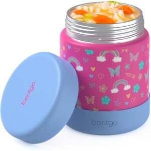Bentgo Kids Stainless Steel Food Jar – 11oz Leak-Proof Double Insulated Hot or Cold Food Container with Removable Silicone Bumper, Dishwasher Safe, Easy Open Lid, Ages 3+ (Unicorn)(Rainbows and Butterflies)