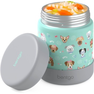 Bentgo Kids Stainless Steel Food Jar – 11oz Leak-Proof Double Insulated Hot or Cold Food Container with Removable Silicone Bumper, Dishwasher Safe, Easy Open Lid, Ages 3+ (Unicorn)(Puppy Love)