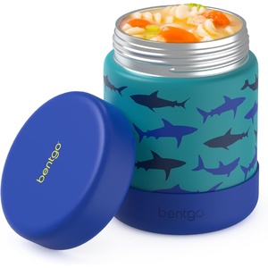 Bentgo Kids Stainless Steel Food Jar – 11oz Leak-Proof Double Insulated Hot or Cold Food Container with Removable Silicone Bumper, Dishwasher Safe, Easy Open Lid, Ages 3+ (Unicorn)(Shark)