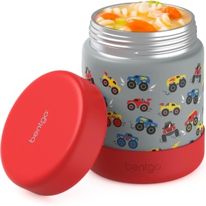 Bentgo Kids Stainless Steel Food Jar – 11oz Leak-Proof Double Insulated Hot or Cold Food Container with Removable Silicone Bumper, Dishwasher Safe, Easy Open Lid, Ages 3+ (Unicorn)(Trucks)