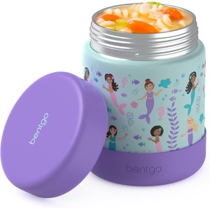 Bentgo Kids Stainless Steel Food Jar – 11oz Leak-Proof Double Insulated Hot or Cold Food Container with Removable Silicone Bumper, Dishwasher Safe, Easy Open Lid, Ages 3+ (Unicorn)(Sea Life)