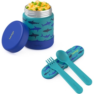 Bentgo Kids Stainless Steel Food Jar and Reusable Plastic Utensils Set (Sharks)