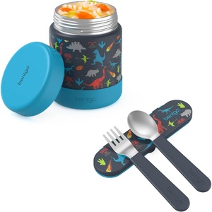 Bentgo Kids Stainless Steel Food Jar and Reusable Stainless Steel Utensils Set (Dinosaur)