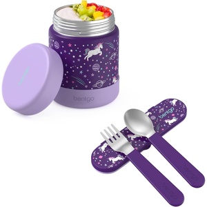 Bentgo Kids Stainless Steel Food Jar and Reusable Stainless Steel Utensils Set (Unicorn)