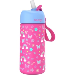 Bentgo® Kids Stainless Steel Insulated Water Bottle – Leak-Proof; Keeps Cool for 12 Hours; Durable, BPA-Free, Dishwasher Safe 14 oz. Cup for Ages 3+ for School/Sports/Daycare (Rainbows & Butterflies)(Rainbows & Butterflies)