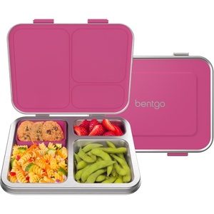 Bentgo Kids Stainless Steel Leak-Resistant Lunch Box – 3-Compartments with Bonus Silicone Container, Durable, Eco-Friendly, Dishwasher Safe, BPA-Free, Ideal for School, Ages 3+ (Fuchsia)(Fuchsia)