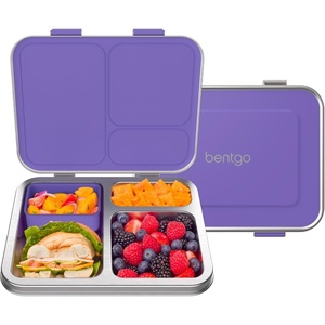 Bentgo Kids Stainless Steel Leak-Resistant Lunch Box – 3-Compartments with Bonus Silicone Container, Durable, Eco-Friendly, Dishwasher Safe, BPA-Free, Ideal for School, Ages 3+ (Fuchsia)(Purple)