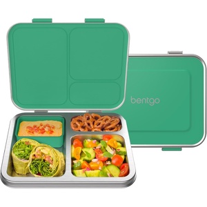 Bentgo Kids Stainless Steel Leak-Resistant Lunch Box – 3-Compartments with Bonus Silicone Container, Durable, Eco-Friendly, Dishwasher Safe, BPA-Free, Ideal for School, Ages 3+ (Fuchsia)(Green)