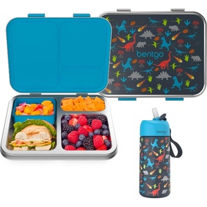Bentgo Kids Stainless Steel Lunch Box and Water Bottle Set (Dinosaur)