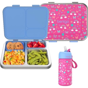 Bentgo Kids Stainless Steel Lunch Box and Water Bottle Set (Rainbows & Butterflies)