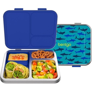 Bentgo Kids Stainless Steel Prints Leak-Resistant Lunch Box – 3-Compartments with Silicone Container, Durable, Eco-Friendly, Dishwasher Safe, BPA-Free, for School, Ages 3+ (Rainbows & Butterflies)(Shark)