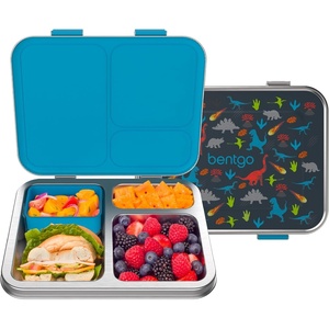 Bentgo Kids Stainless Steel Prints Leak-Resistant Lunch Box – 3-Compartments with Silicone Container, Durable, Eco-Friendly, Dishwasher Safe, BPA-Free, for School, Ages 3+ (Rainbows & Butterflies)(Dinosaur)