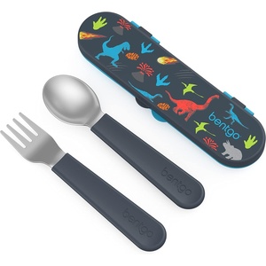 Bentgo Kids Stainless Steel Utensil Set – Reusable Fork, Spoon & Storage Case, PFAS- & BPA-Free, Easy-Grip Handles, Lightweight, Dishwasher Safe, School Lunch, Travel & Outdoors (Purple)(Dino)