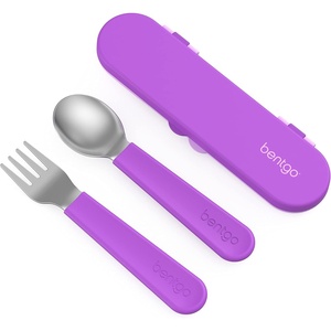 Bentgo Kids Stainless Steel Utensil Set – Reusable Fork, Spoon & Storage Case, PFAS- & BPA-Free, Easy-Grip Handles, Lightweight, Dishwasher Safe, School Lunch, Travel & Outdoors (Purple)(Purple)