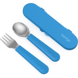 Bentgo Kids Stainless Steel Utensil Set – Reusable Fork, Spoon & Storage Case, PFAS- & BPA-Free, Easy-Grip Handles, Lightweight, Dishwasher Safe, School Lunch, Travel & Outdoors (Purple)(Blue)