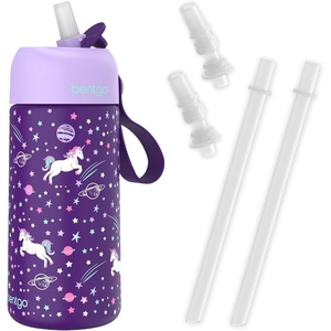 Bentgo Kids Stainless Steel Water Bottle and Replacement Straws Set (Unicorn)