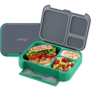 Bentgo Kids Stow & Go Lunch Box with Built-In Utensil, Leak-Proof Design, Removable Tray, Portion-Perfect Compartments for Kids and Teens (Navy Sky)(Gray Leaf)