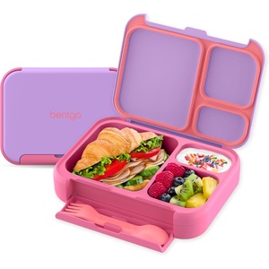 Bentgo Kids Stow & Go Lunch Box with Built-In Utensil, Leak-Proof Design, Removable Tray, Portion-Perfect Compartments for Kids and Teens (Navy Sky)(Lilac)
