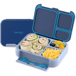 Bentgo Kids Stow & Go Lunch Box with Built-In Utensil, Leak-Proof Design, Removable Tray, Portion-Perfect Compartments for Kids and Teens (Navy Sky)(Navy)