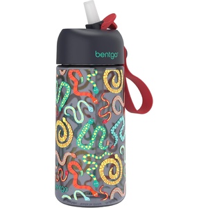 Bentgo Kids Water Bottle – Leak-Proof, Durable Tritan PFAS- & BPA-Free 15 fl oz, Kids/Toddlers Ages 3+ for School & Sports; Bite & Sip Spout, Carrying Handle, Dishwasher Safe (NEW Race Cars)(Sssnakes)