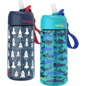 Bentgo Kids Water Bottle – Leak-Proof, Durable Tritan PFAS- & BPA-Free 15 fl oz, Kids/Toddlers Ages 3+ for School & Sports; Bite & Sip Spout, Carrying Handle, Dishwasher Safe (NEW Ballet & Bows)(Rocket & Shark)