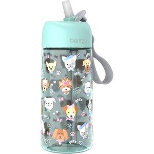 Bentgo Kids Water Bottle – Leak-Proof, Durable Tritan PFAS- & BPA-Free 15 fl oz, Kids/Toddlers Ages 3+ for School & Sports; Bite & Sip Spout, Carrying Handle, Dishwasher Safe (NEW Ballet & Bows)(Puppy Love)