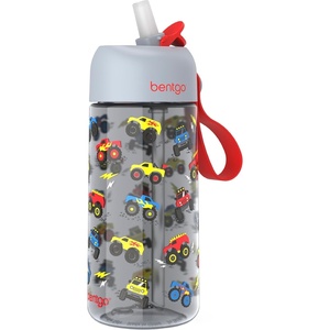 Bentgo Kids Water Bottle – Leak-Proof, Durable Tritan PFAS- & BPA-Free 15 fl oz, Kids/Toddlers Ages 3+ for School & Sports; Bite & Sip Spout, Carrying Handle, Dishwasher Safe (NEW Race Cars)(Trucks)