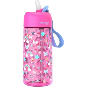 Bentgo Kids Water Bottle – Leak-Proof, Durable Tritan PFAS- & BPA-Free 15 fl oz, Kids/Toddlers Ages 3+ for School & Sports; Bite & Sip Spout, Carrying Handle, Dishwasher Safe (NEW Ballet & Bows)(Rainbows and Butterflies)