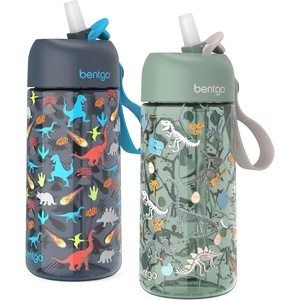 Bentgo Kids Water Bottle – Leak-Proof, Durable Tritan PFAS- & BPA-Free 15 fl oz, Kids/Toddlers Ages 3+ for School & Sports; Bite & Sip Spout, Carrying Handle, Dishwasher Safe (NEW Race Cars)(Dinosaur & Dino Fossils)