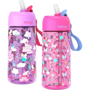 Bentgo Kids Water Bottle – Leak-Proof, Durable Tritan PFAS- & BPA-Free 15 fl oz, Kids/Toddlers Ages 3+ for School & Sports; Bite & Sip Spout, Carrying Handle, Dishwasher Safe (NEW Ballet & Bows)(Rainbows and Butterflies & Fairies)