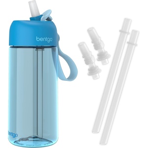 Bentgo® Kids Water Bottle – New & Improved 2023 Set With 2-Pack of Water Bottle Replacement Straws (Blue)