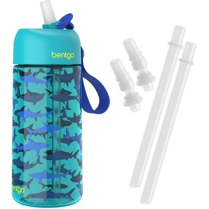 Bentgo® Kids Water Bottle – New & Improved 2023 Set With 2-Pack of Water Bottle Replacement Straws (Shark)